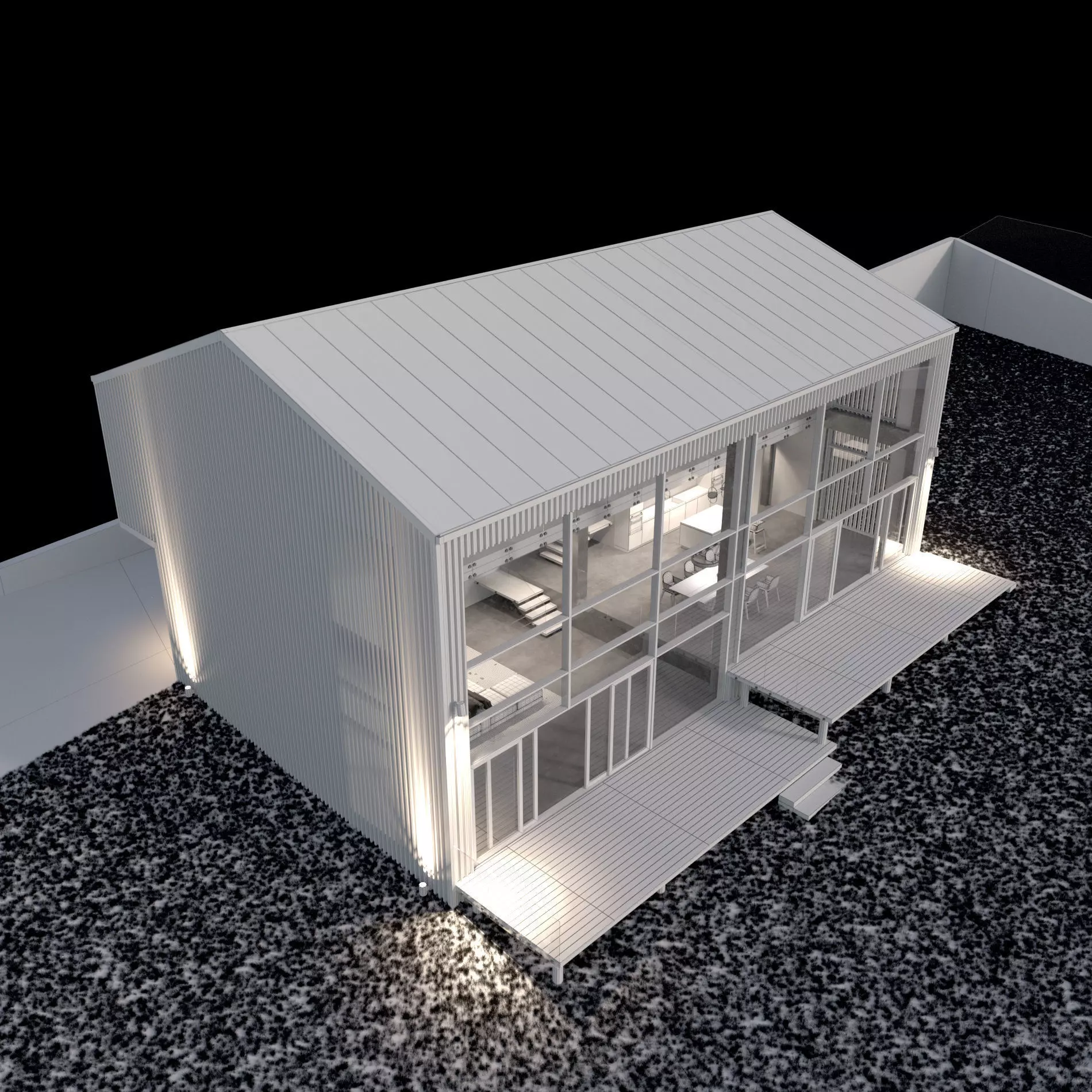 Modern barn house with furniture 3D model_10