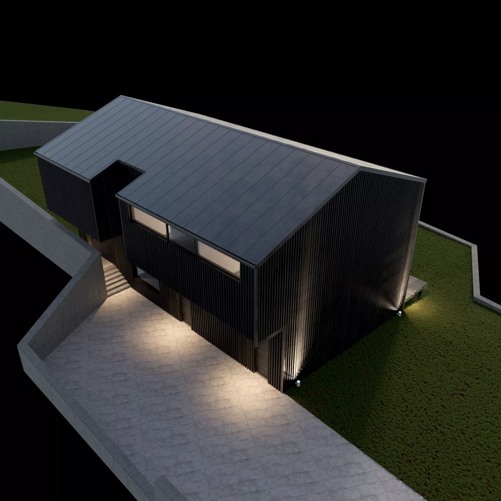 Modern barn house with furniture 3D model_12