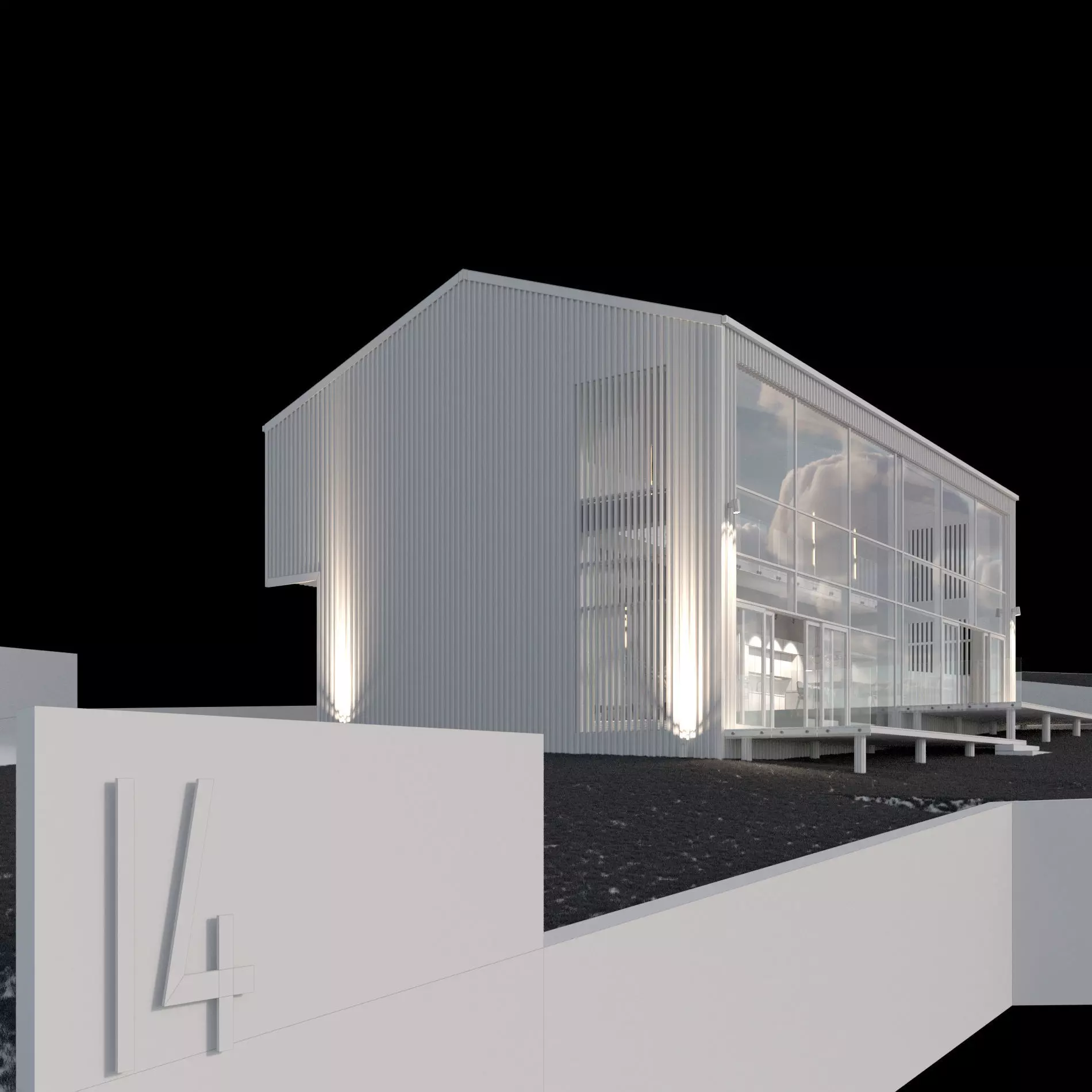 Modern barn house with furniture 3D model_5