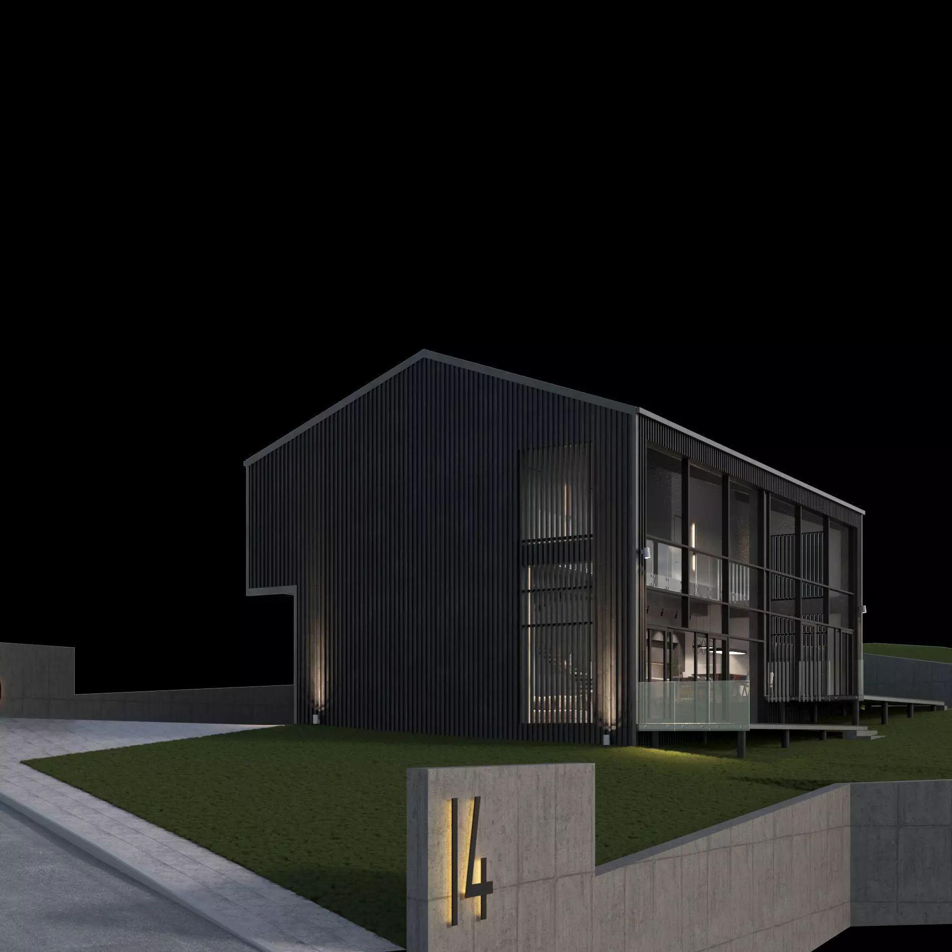 Modern barn house with furniture 3D model_19