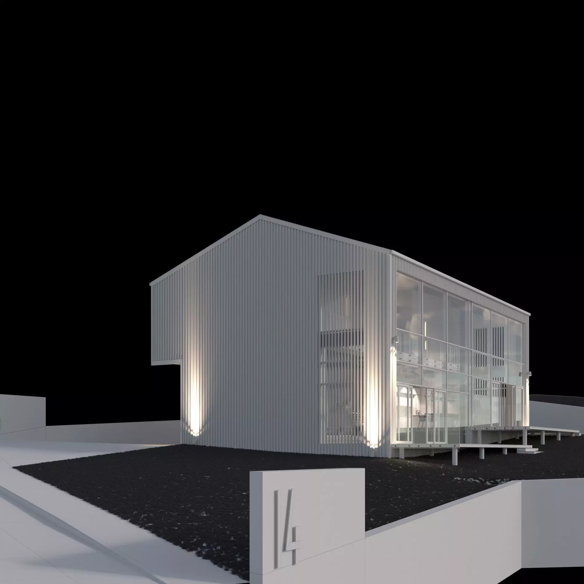 Modern barn house with furniture 3D model_18