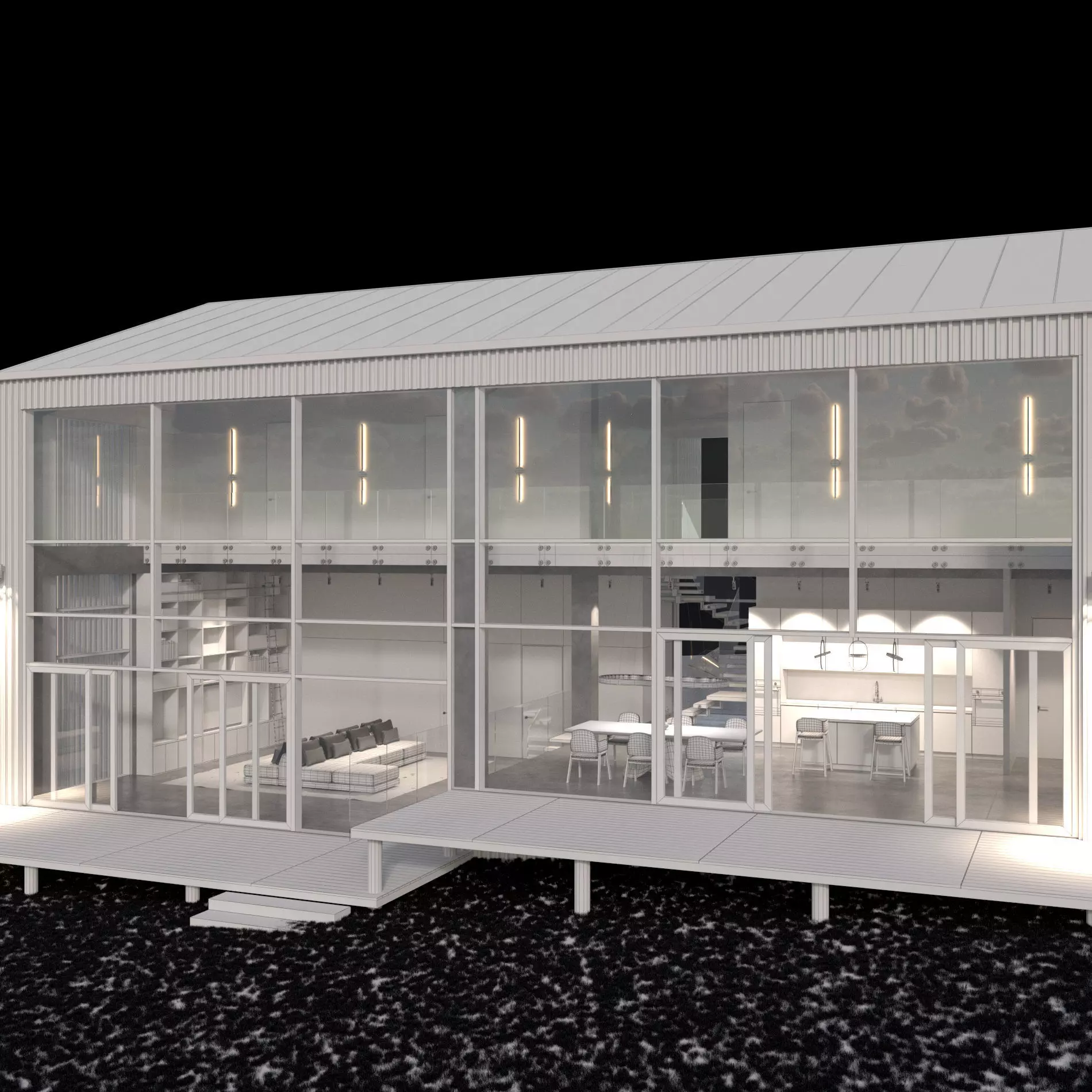 Modern barn house with furniture 3D model_17