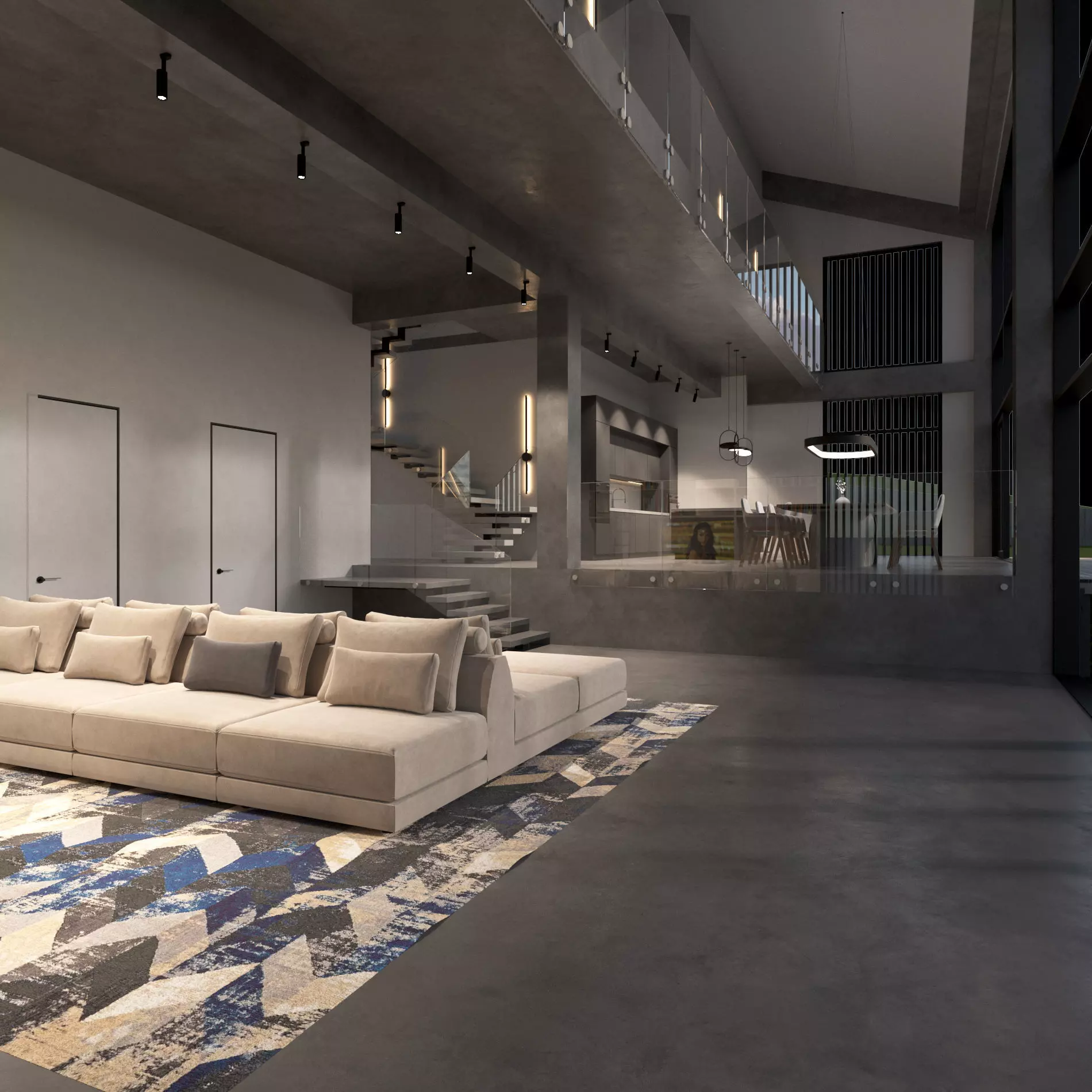 Modern barn house with furniture 3D model_21