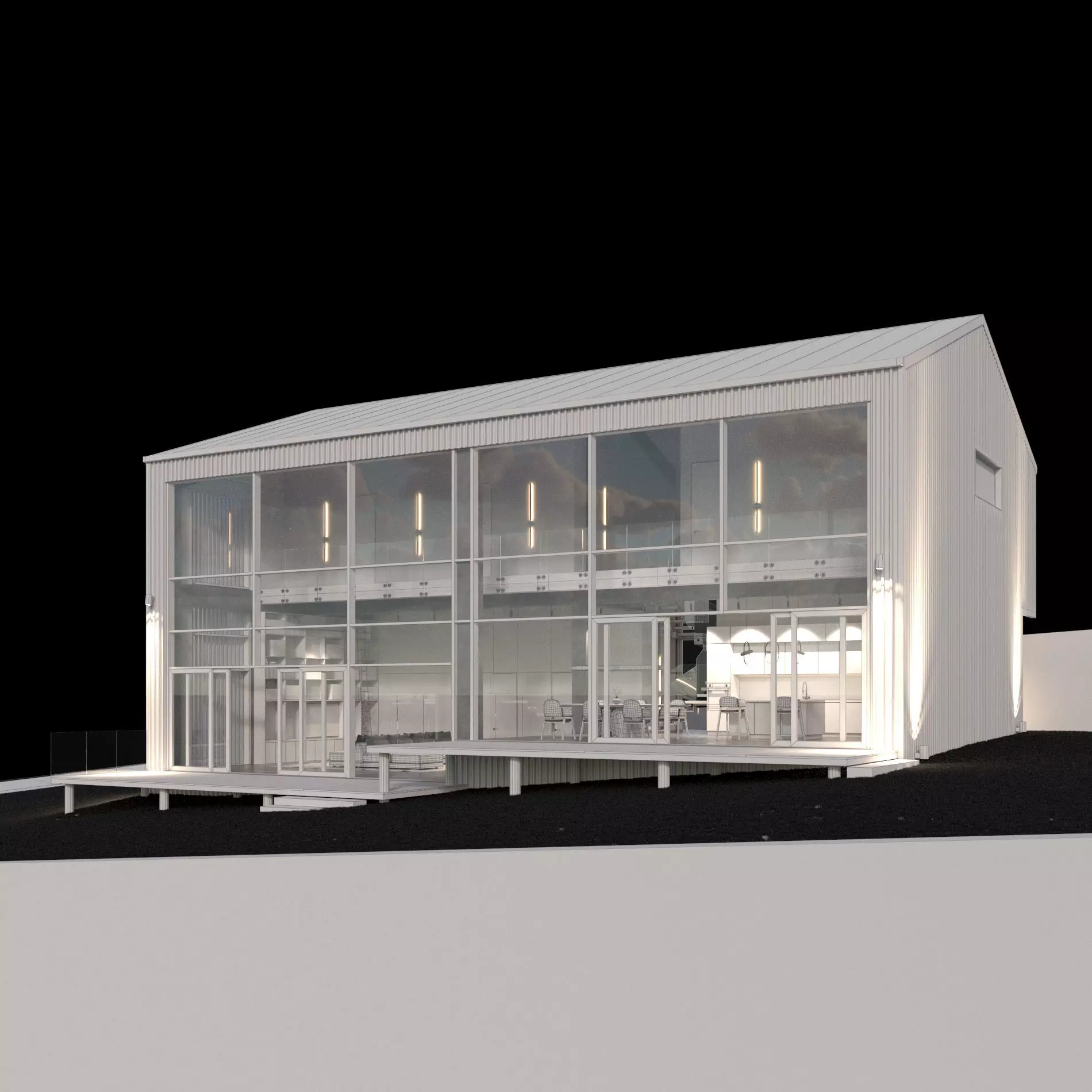 Modern barn house with furniture 3D model_1