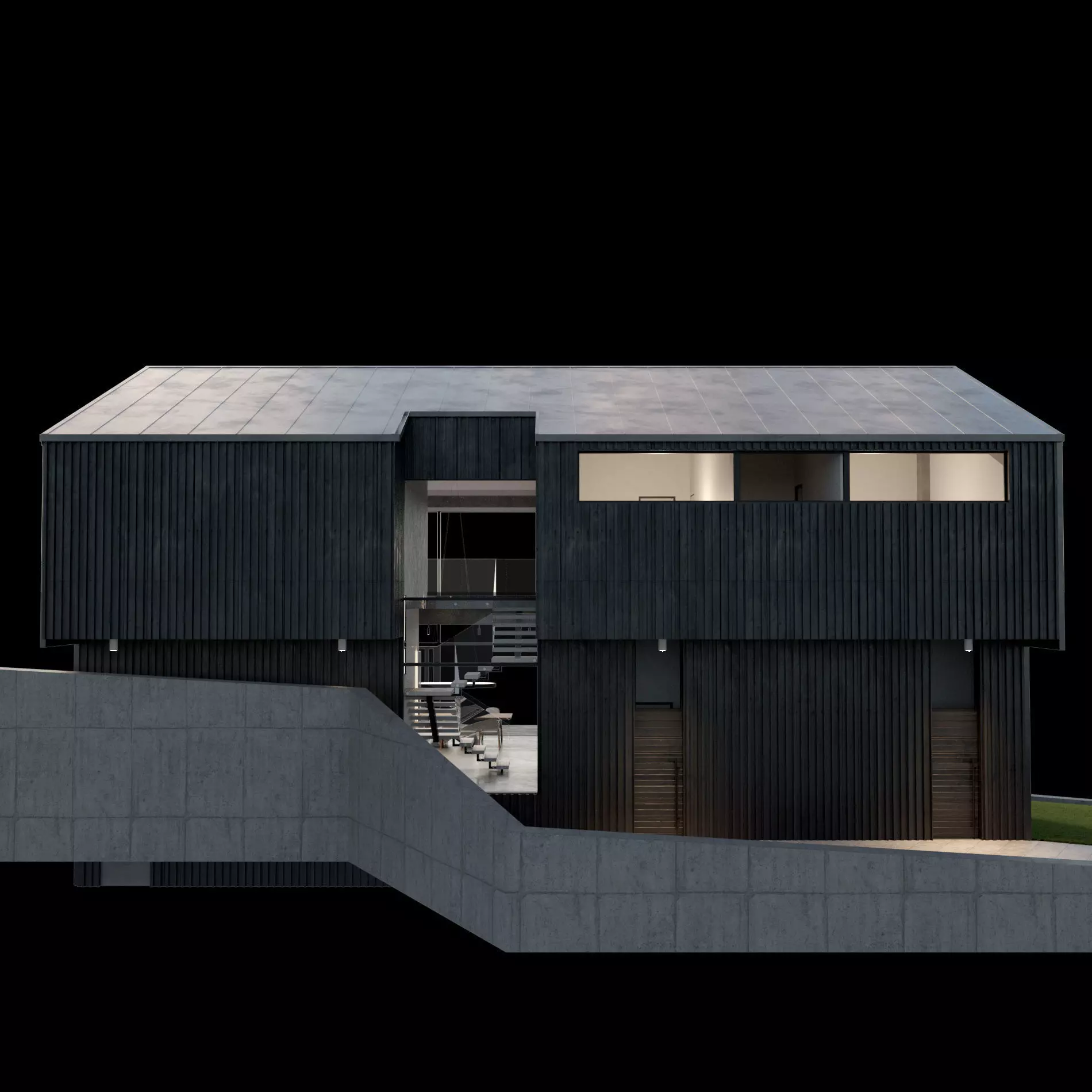 Modern barn house with furniture 3D model_15