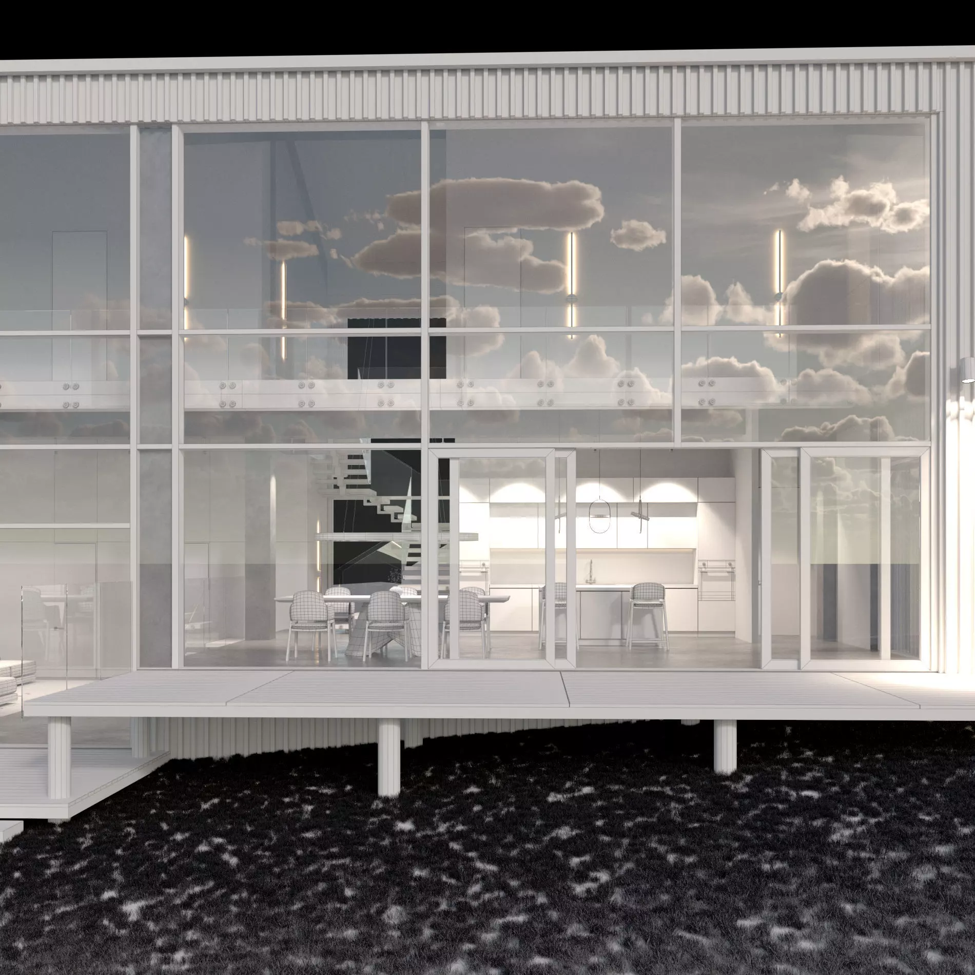 Modern barn house with furniture 3D model_6