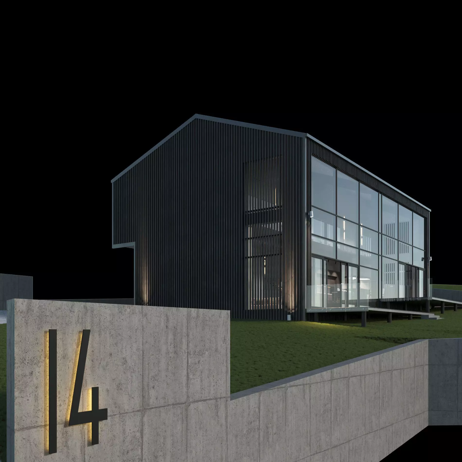 Modern barn house with furniture 3D model_4