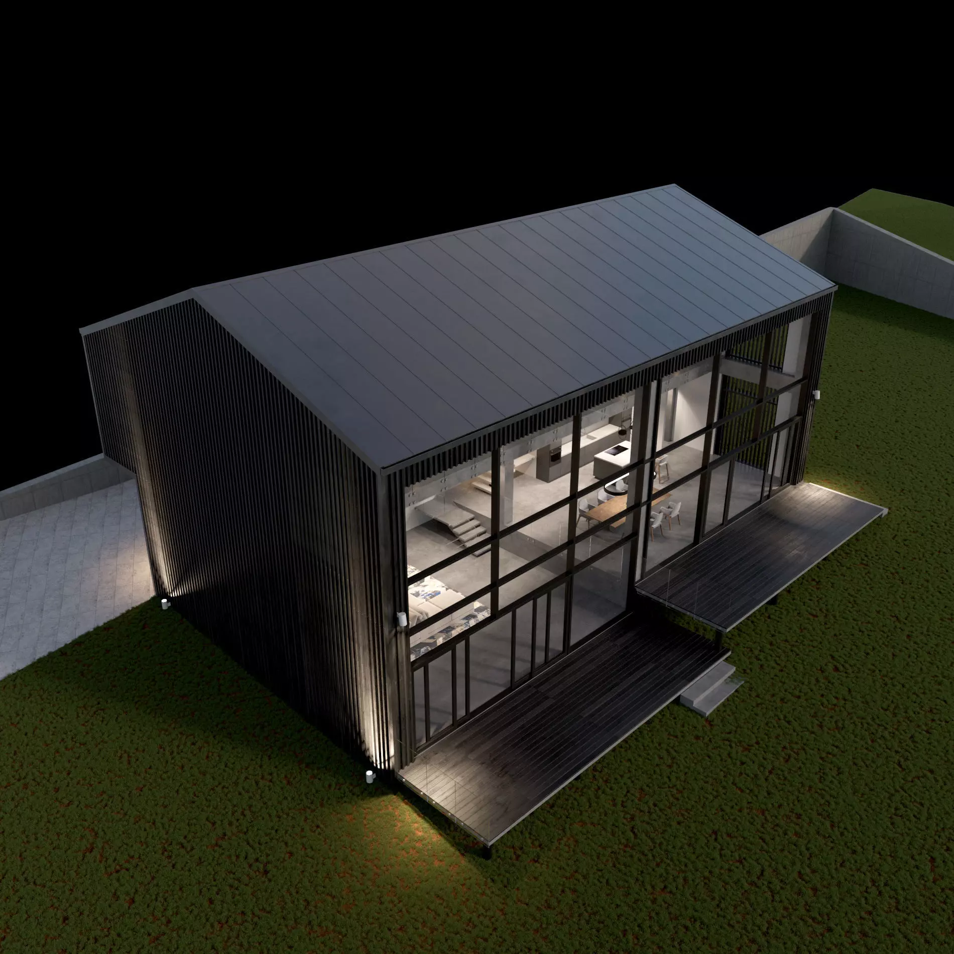 Modern barn house with furniture 3D model_11