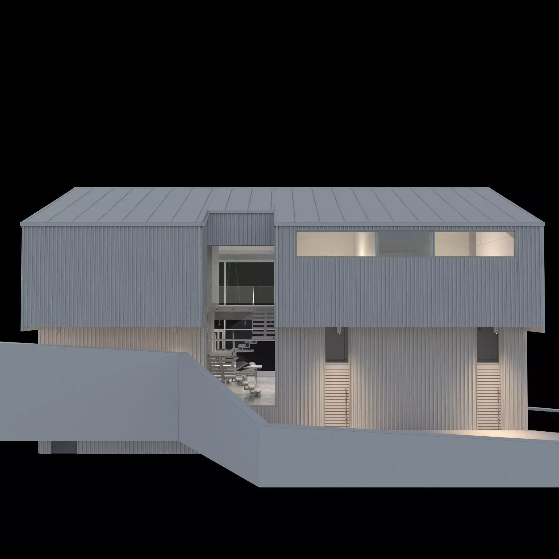 Modern barn house with furniture 3D model_14