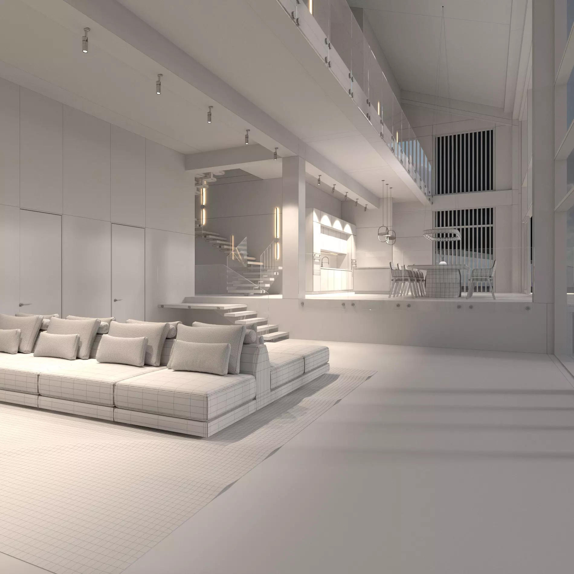 Modern barn house with furniture 3D model_23