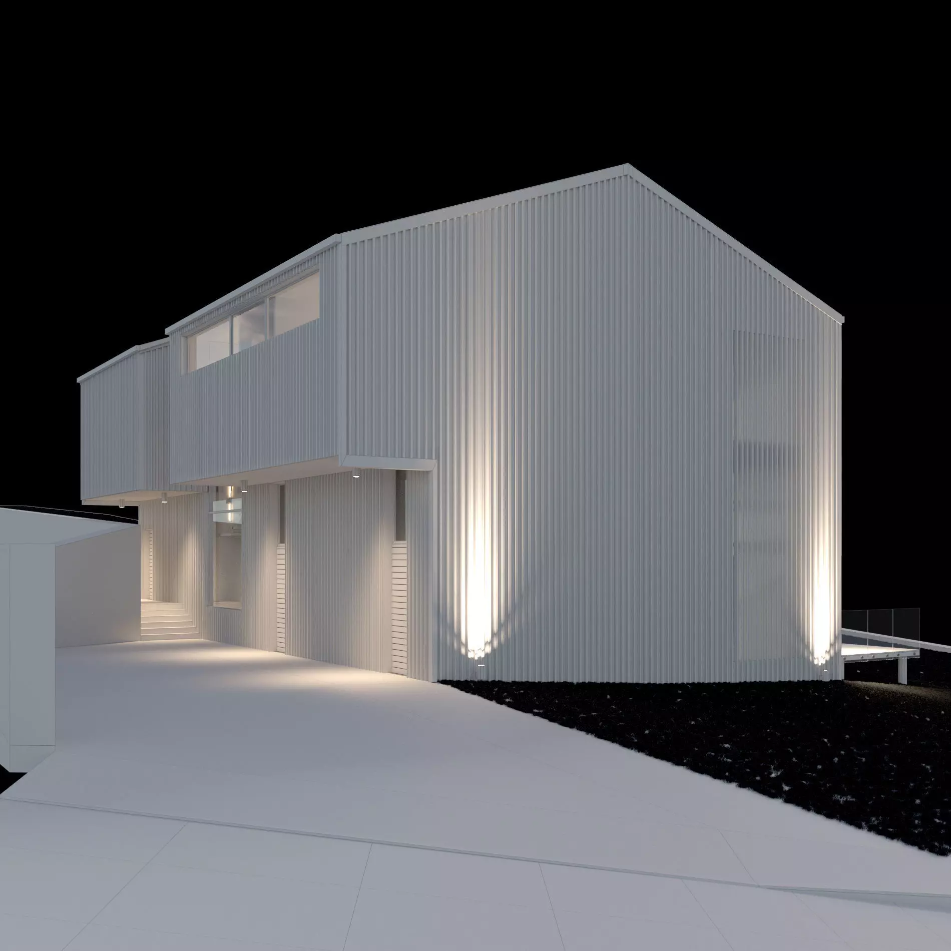 Modern barn house with furniture 3D model_3