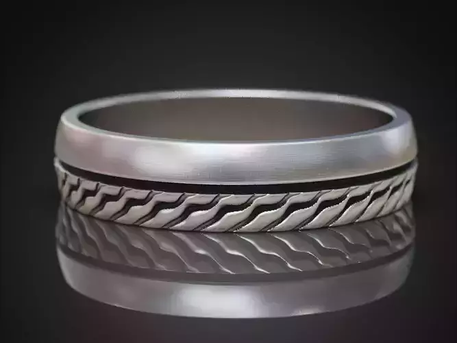 Ring with wave texture and smooth edge contrast in metal finish 3D print model