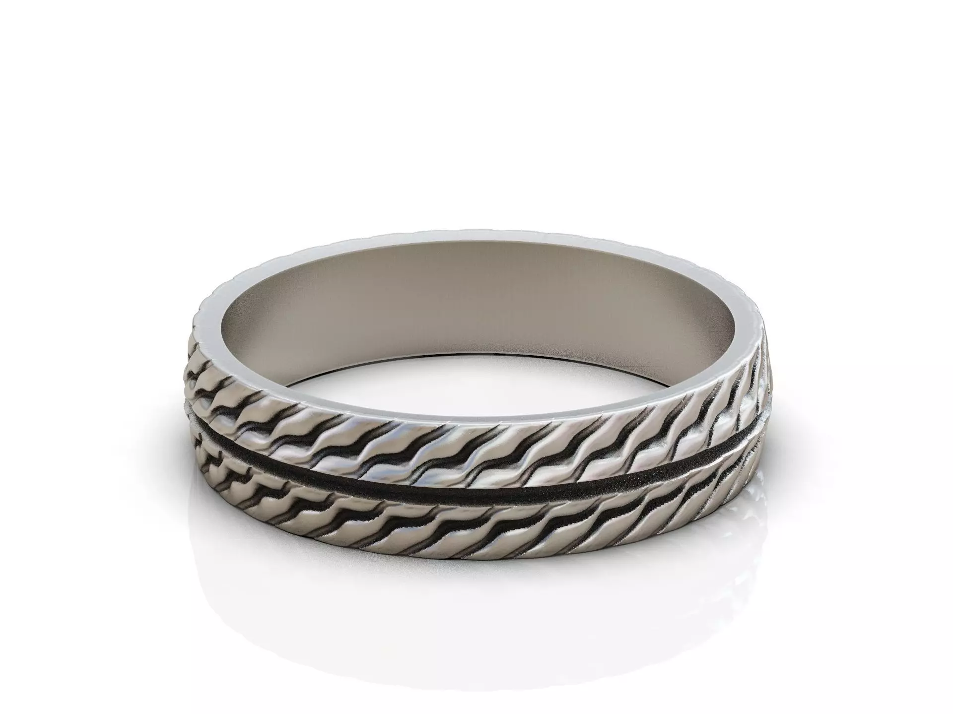 Wedding Band Ring with Wavy Texture Split by Smooth Central Band 3D print model_12