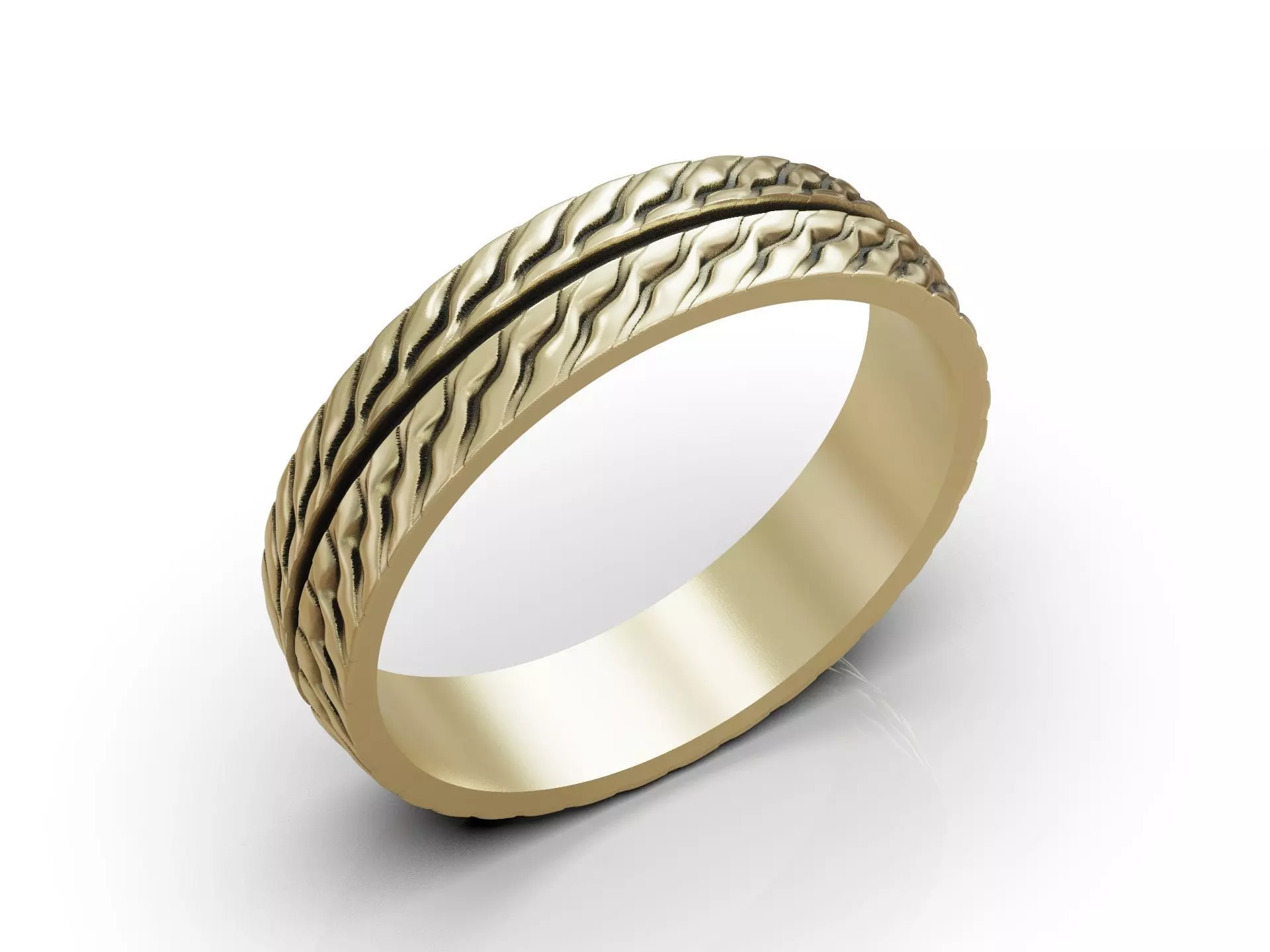 Wedding Band Ring with Wavy Texture Split by Smooth Central Band 3D print model_13