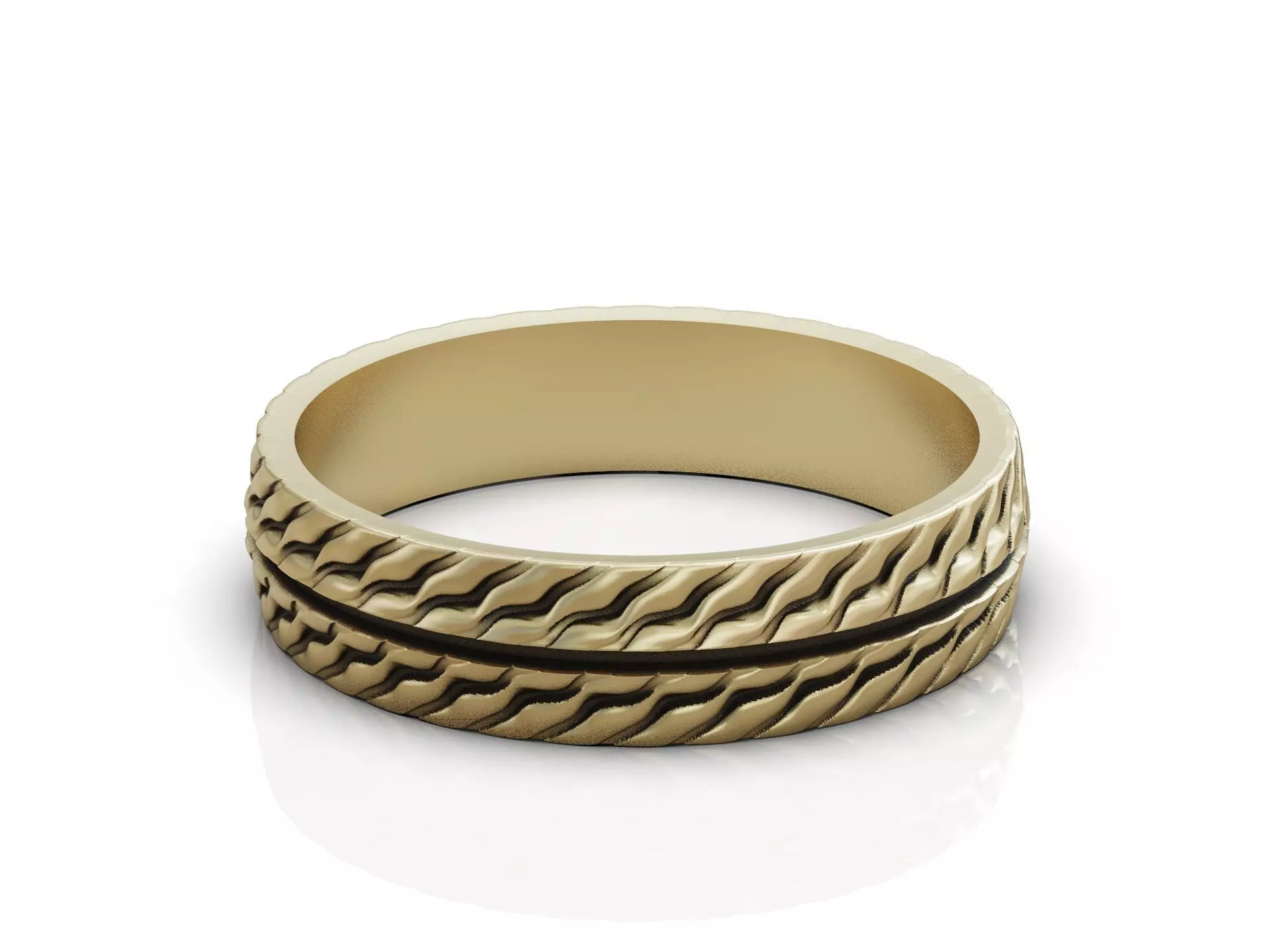 Wedding Band Ring with Wavy Texture Split by Smooth Central Band 3D print model_14