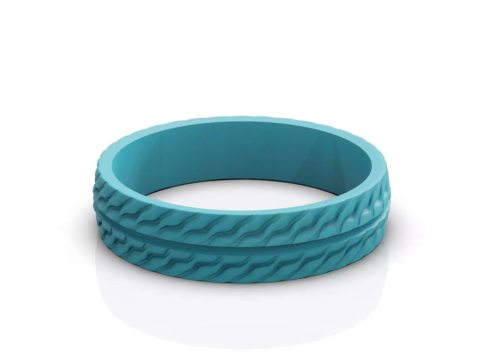 Wedding Band Ring with Wavy Texture Split by Smooth Central Band 3D print model_19