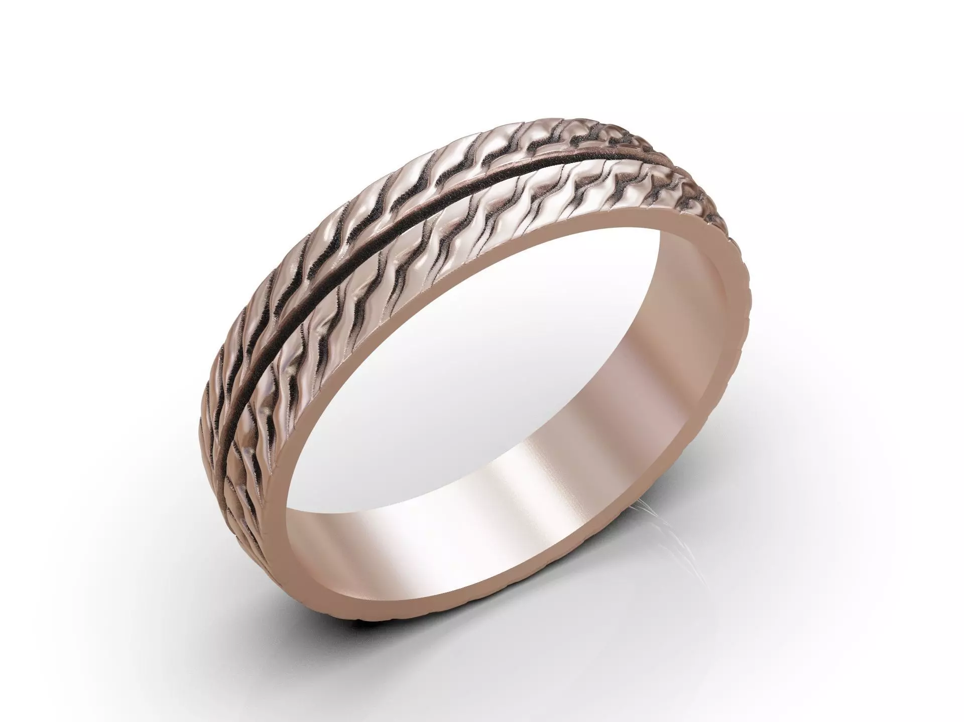 Wedding Band Ring with Wavy Texture Split by Smooth Central Band 3D print model_15
