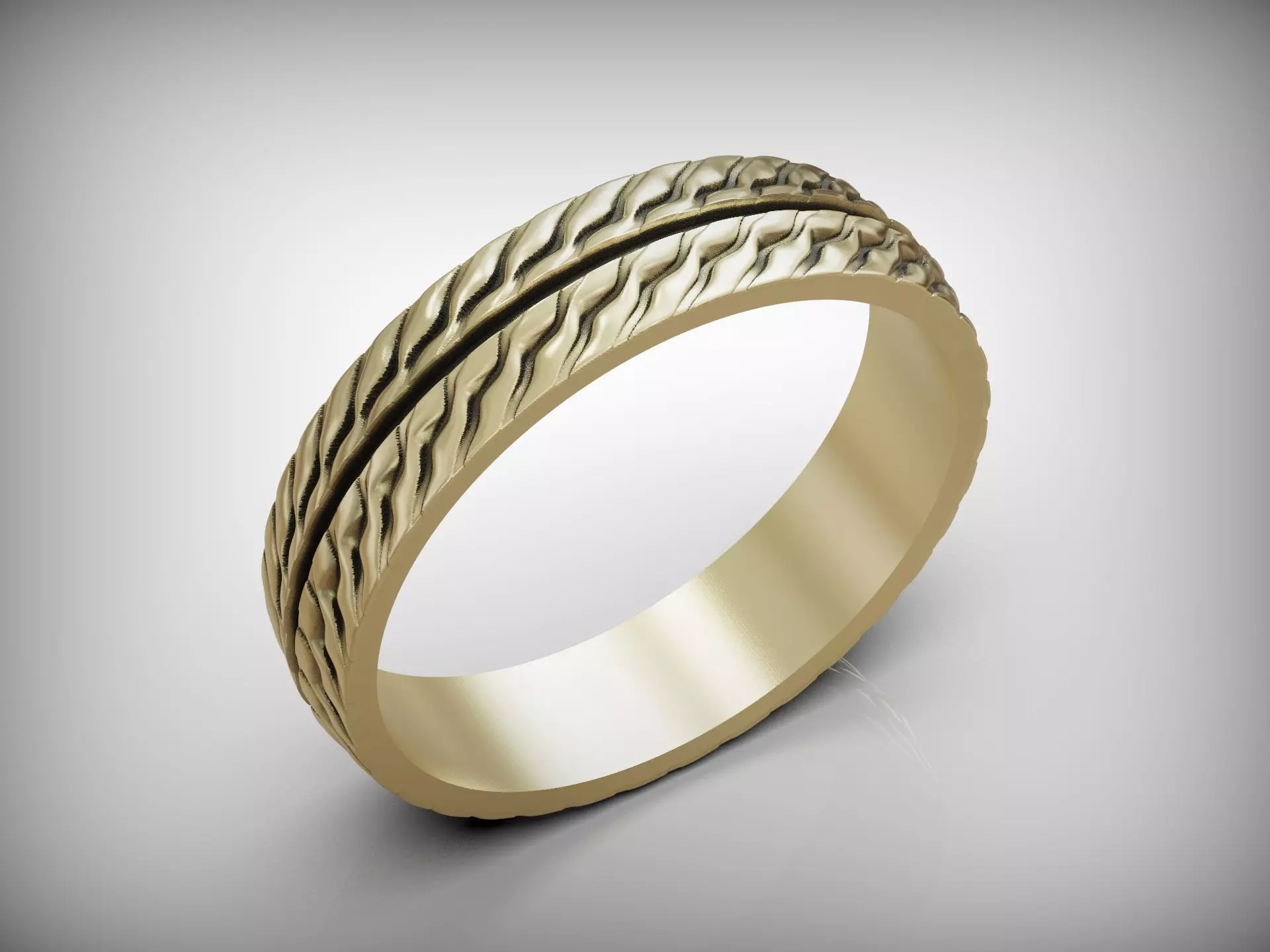 Wedding Band Ring with Wavy Texture Split by Smooth Central Band 3D print model_11
