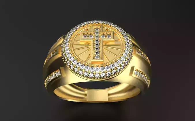 Ring with Cross and Gemstones