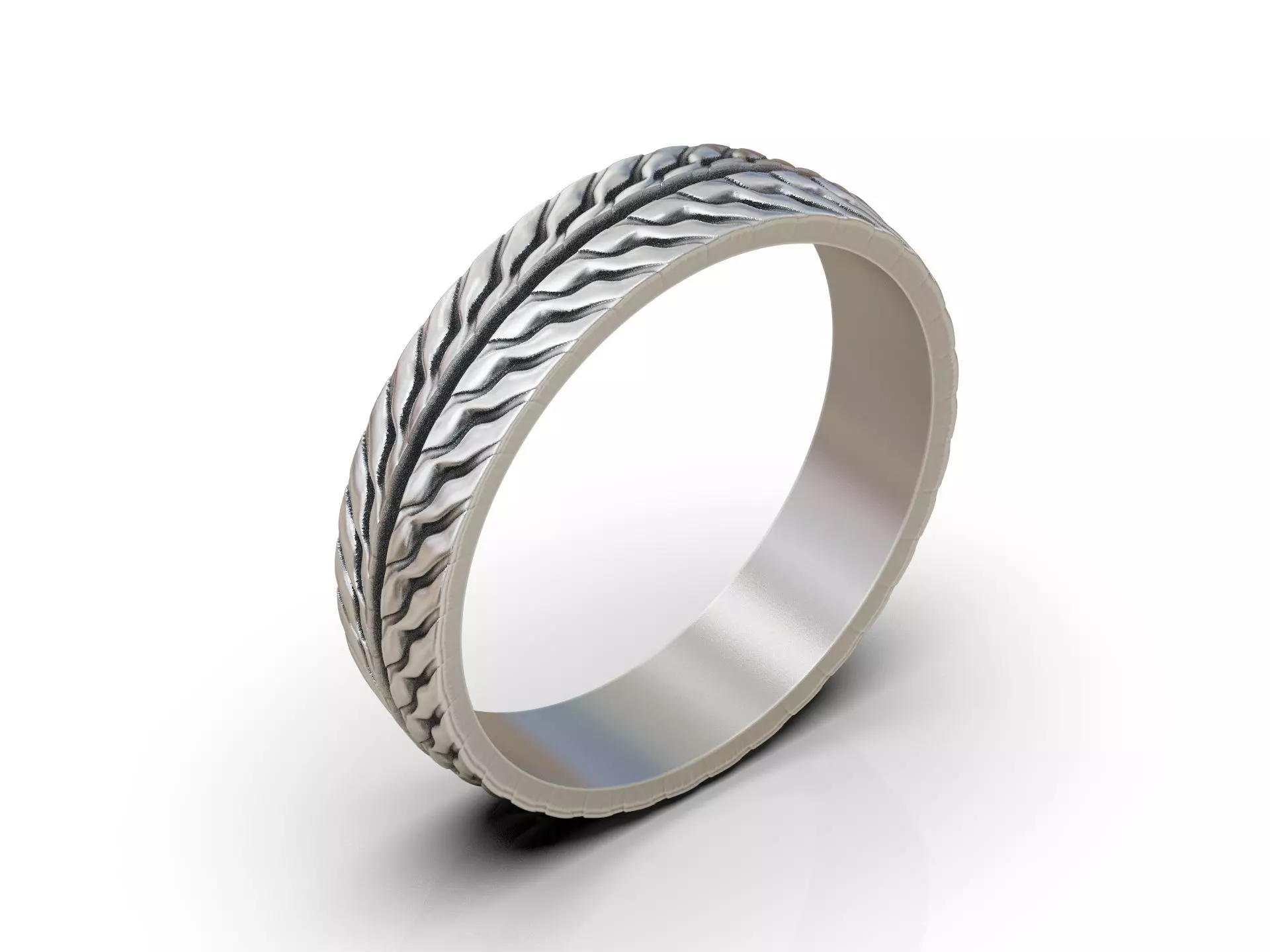 Wedding band ring with tread texture and central groove line 3D print model_9
