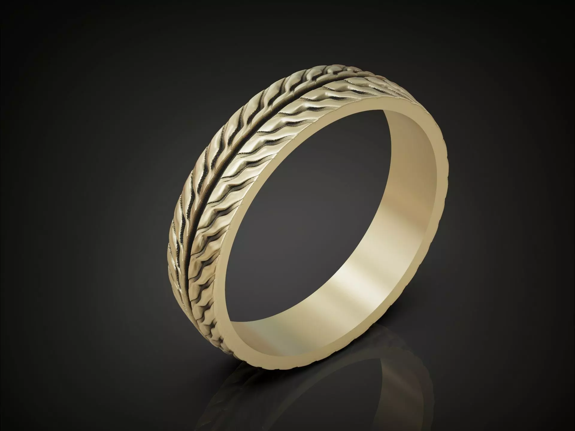 Wedding band ring with tread texture and central groove line 3D print model_0