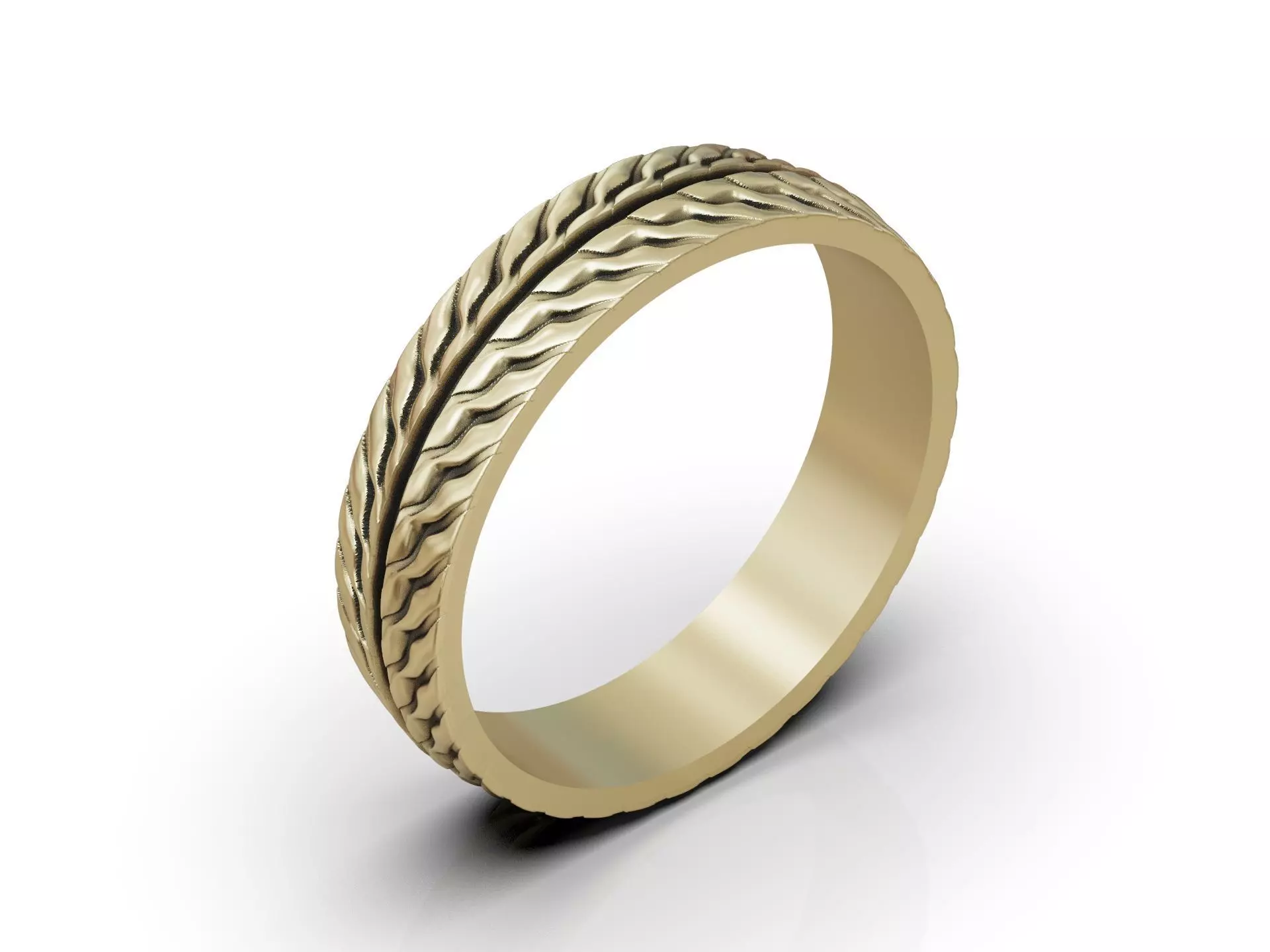 Wedding band ring with tread texture and central groove line 3D print model_11