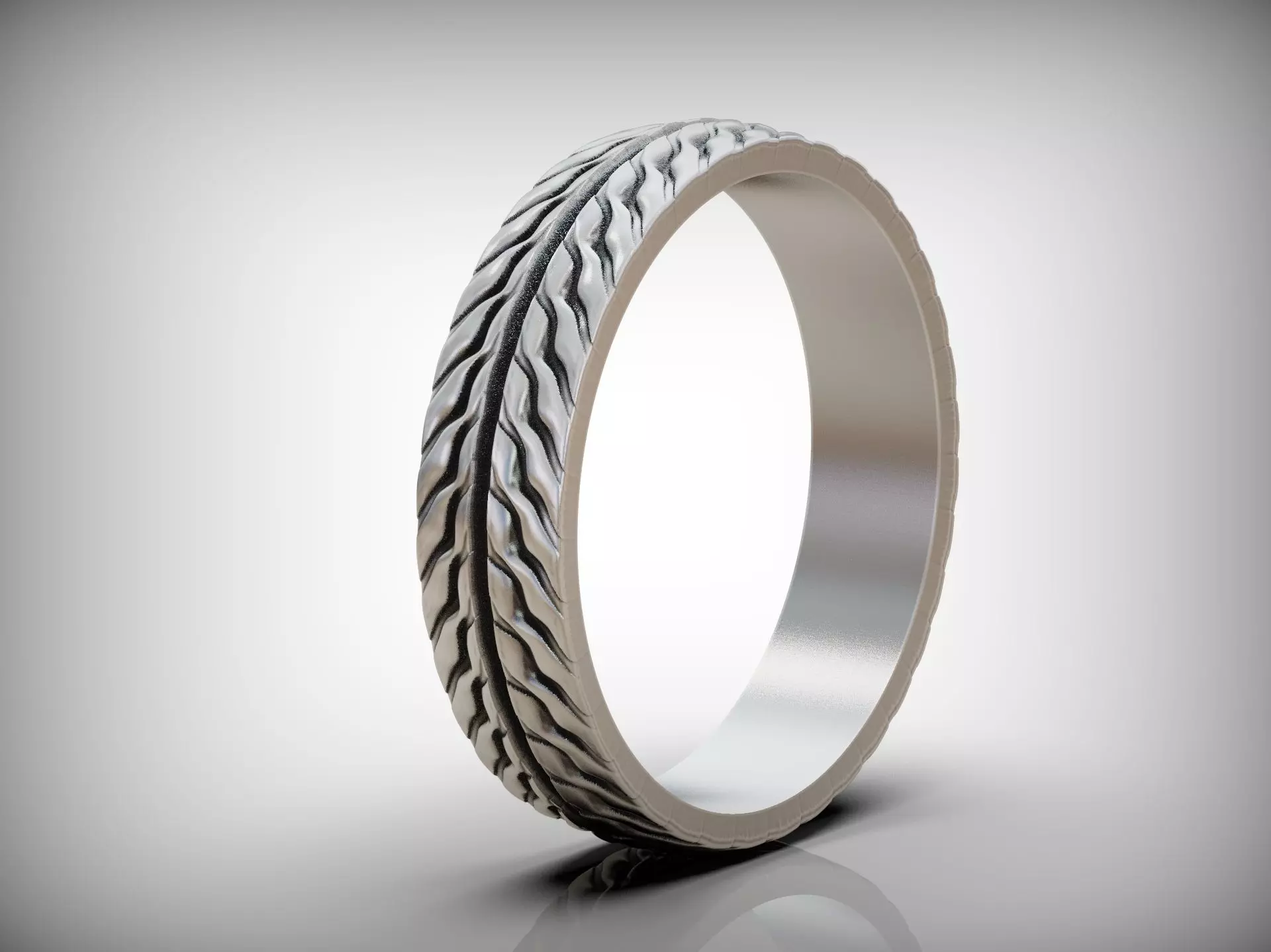 Wedding band ring with tread texture and central groove line 3D print model_12