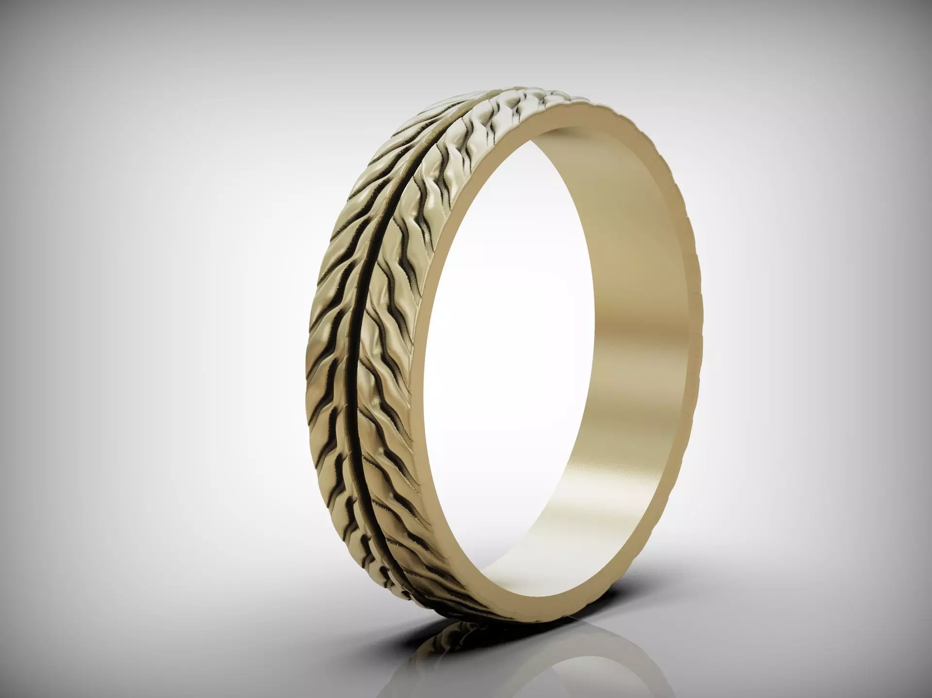 Wedding band ring with tread texture and central groove line 3D print model_17