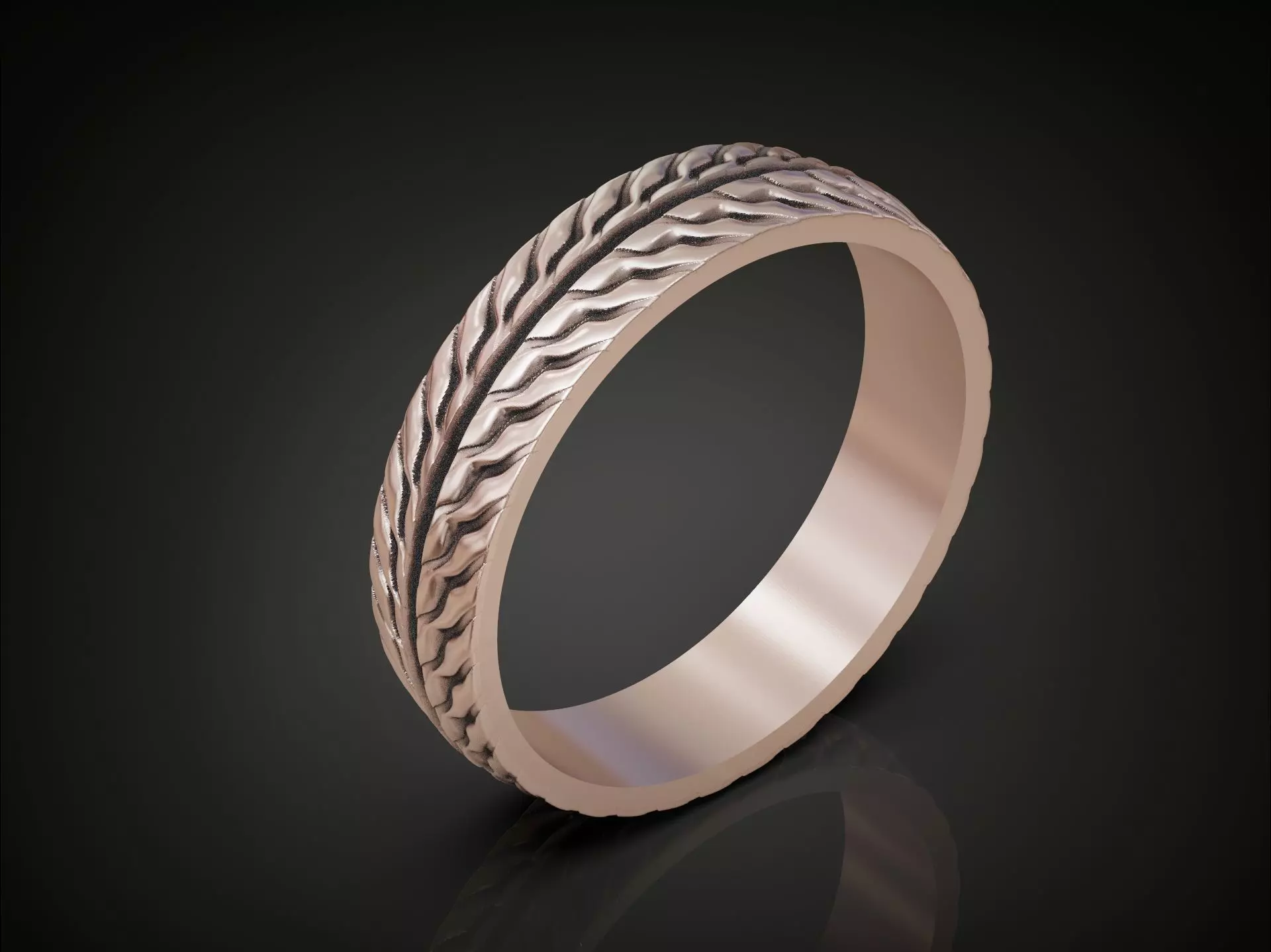 Wedding band ring with tread texture and central groove line 3D print model_1