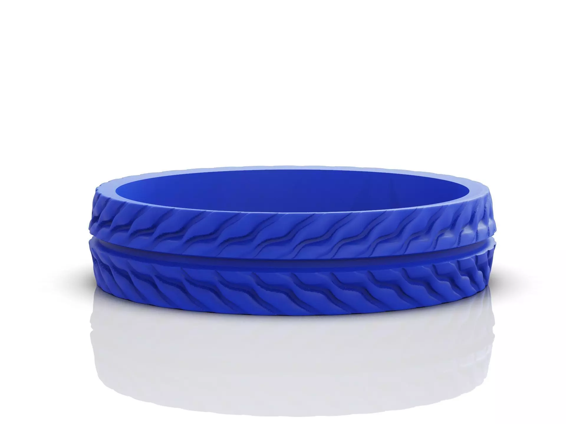 Wedding band ring with tread texture and central groove line 3D print model_20