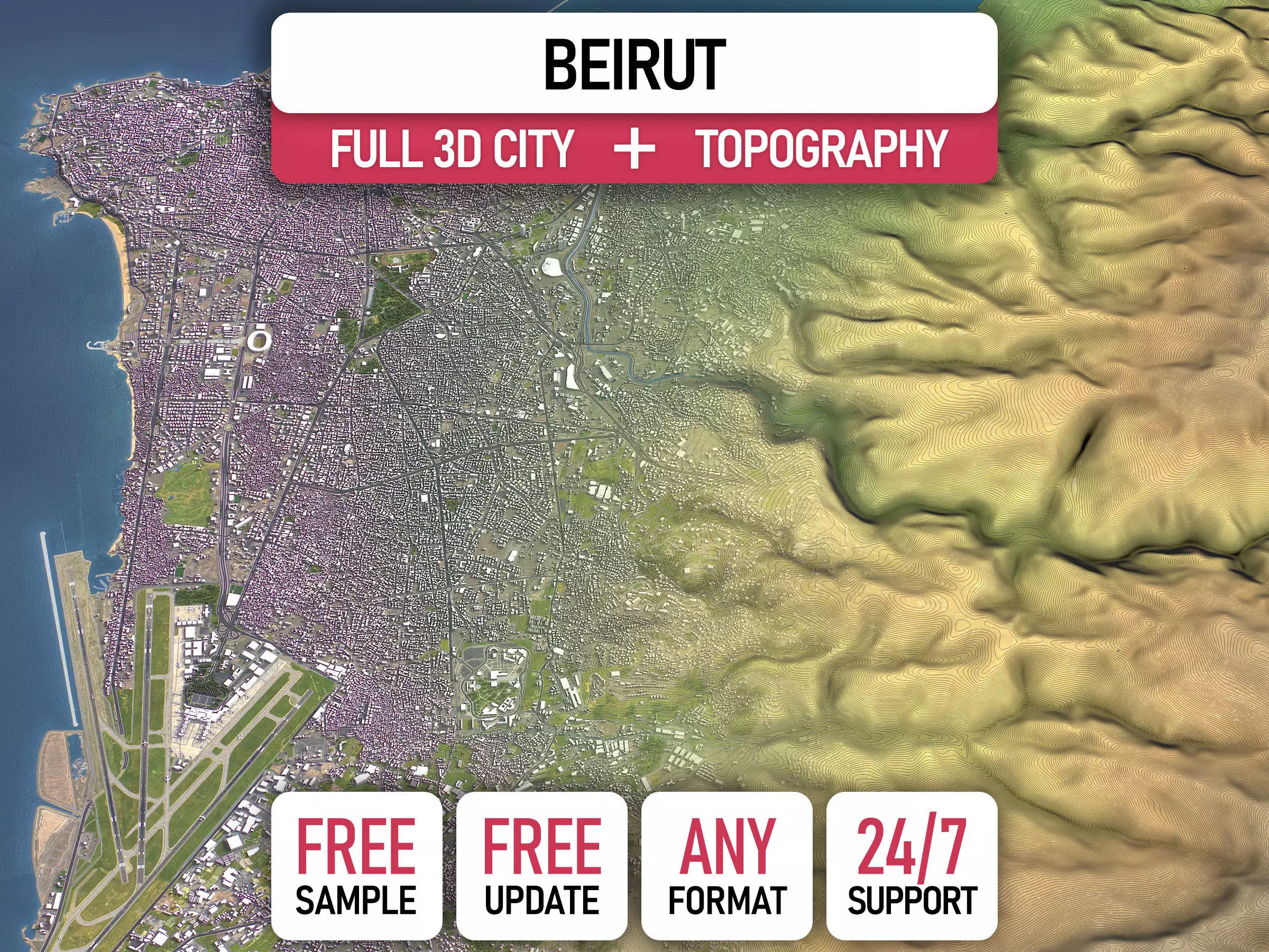 Beirut - Topography Terrain 3D City 3D Model Collection_0