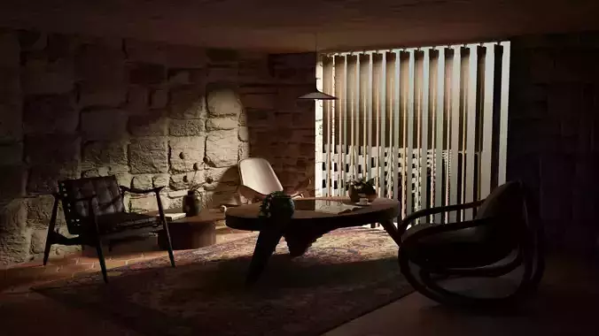 Warm Stone Interior with Modern Accents