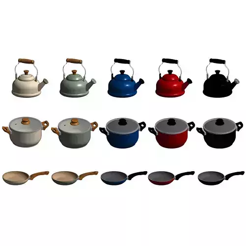Revit Kitchenware Family Set Kettle  Cooking Pot and Frying Pan