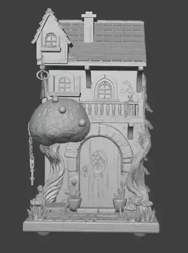 Fairy Cottage Wall Art 3D Fantasy House with Tree and Balcony