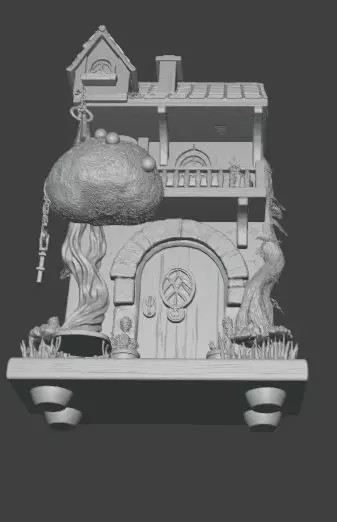 Fairy Cottage Wall Art 3D Fantasy House with Tree and Balcony 3D print model_5