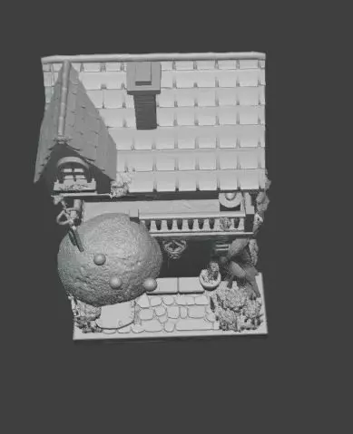 Fairy Cottage Wall Art 3D Fantasy House with Tree and Balcony 3D print model_6