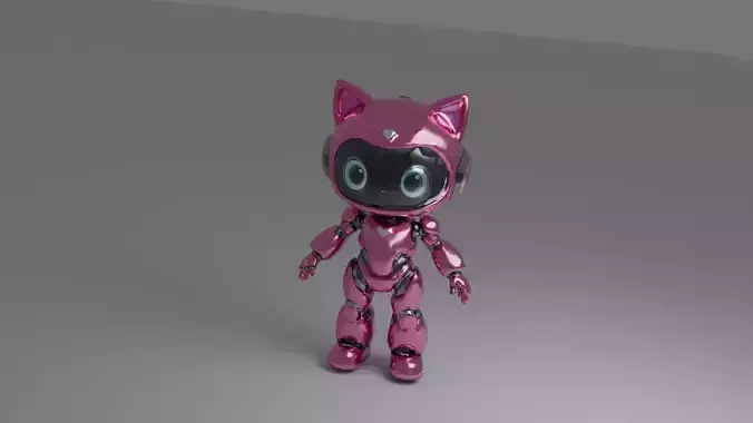 Low-Poly Pink Robot Cat Girl 13k Faces Low-poly 3D model Low-Poly Pink Robot Cat Girl 13k Faces Low-poly 3D model