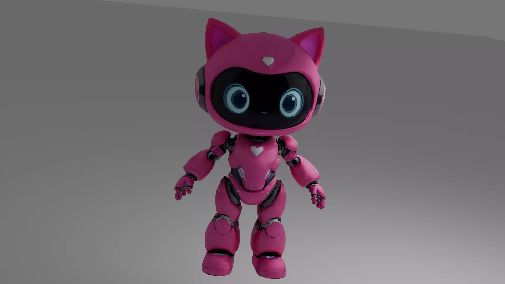 Low-Poly Pink Robot Cat Girl 13k Faces Low-poly 3D model_5