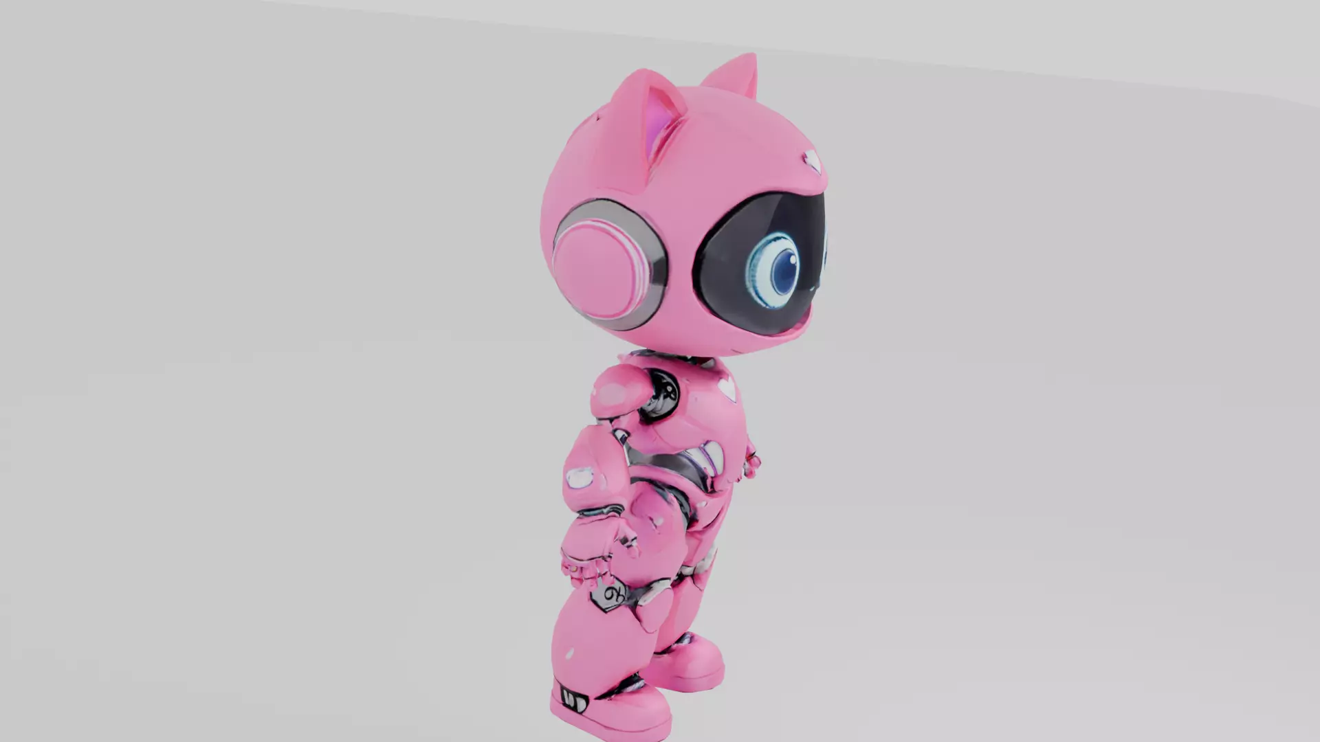 Low-Poly Pink Robot Cat Girl 13k Faces Low-poly 3D model_8