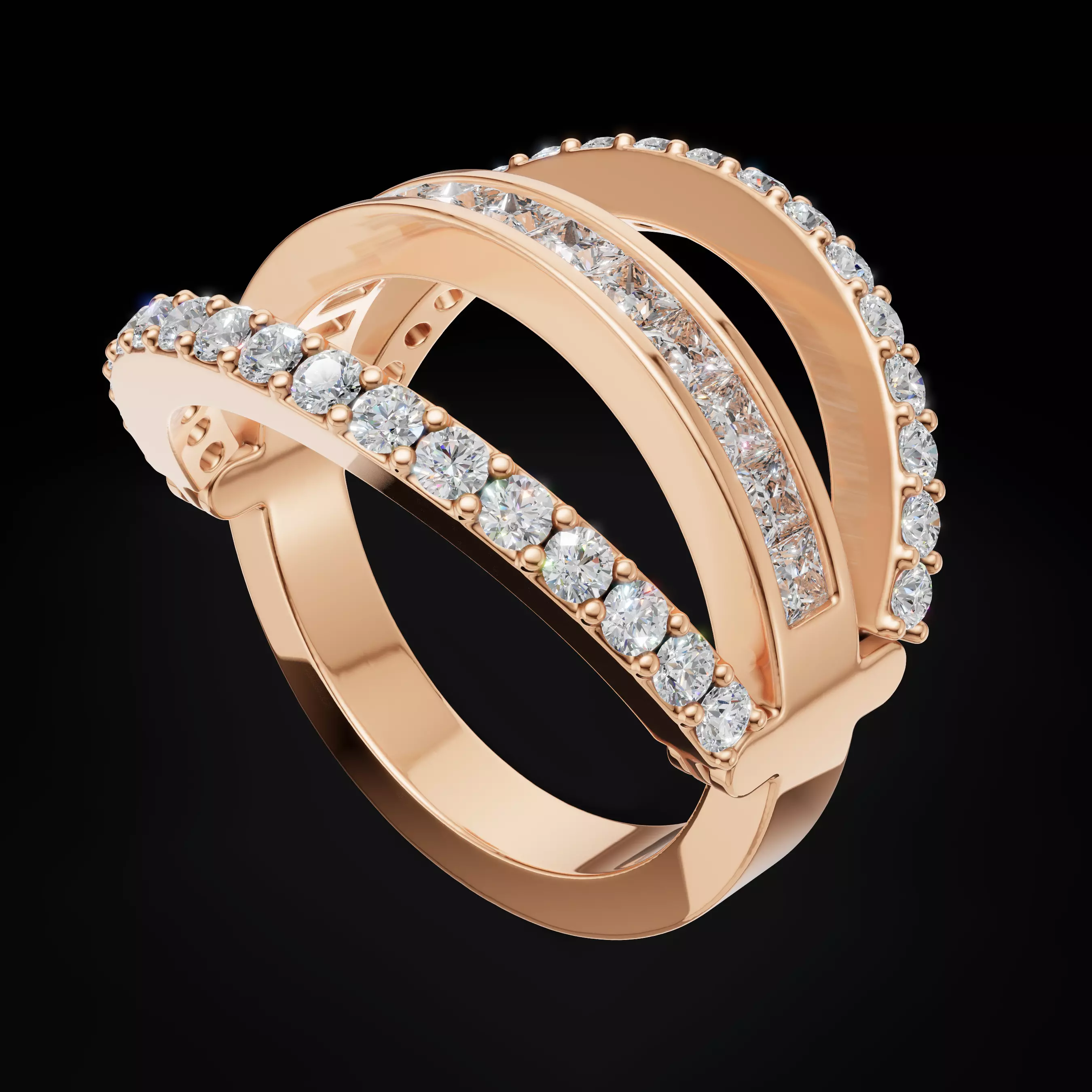 2 in 1 Diamond Ring 3D Model Princess Round Pave STL 3DM 3D print model