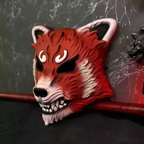 Red Japanese Kitsune Mask Crimson Fox toy 3D print model
