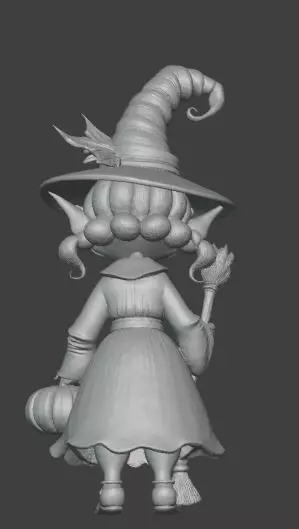 Cartoon Witch Figurine Fantasy Character with Hat and Broom 3D print model_3