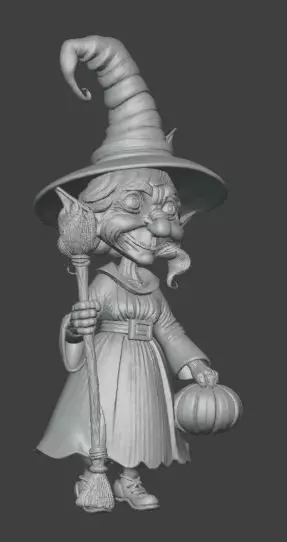 Cartoon Witch Figurine Fantasy Character with Hat and Broom 3D print model_4