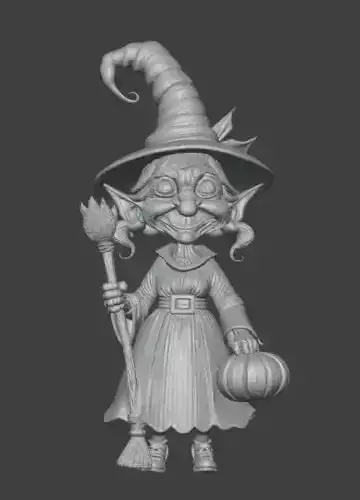 Cartoon Witch Figurine Fantasy Character with Hat and Broom