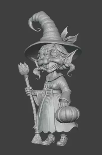Cartoon Witch Figurine Fantasy Character with Hat and Broom 3D print model_1