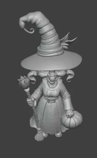Cartoon Witch Figurine Fantasy Character with Hat and Broom 3D print model_5