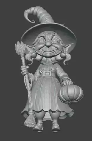 Cartoon Witch Figurine Fantasy Character with Hat and Broom 3D print model_6