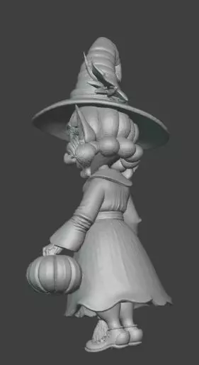 Cartoon Witch Figurine Fantasy Character with Hat and Broom 3D print model_2