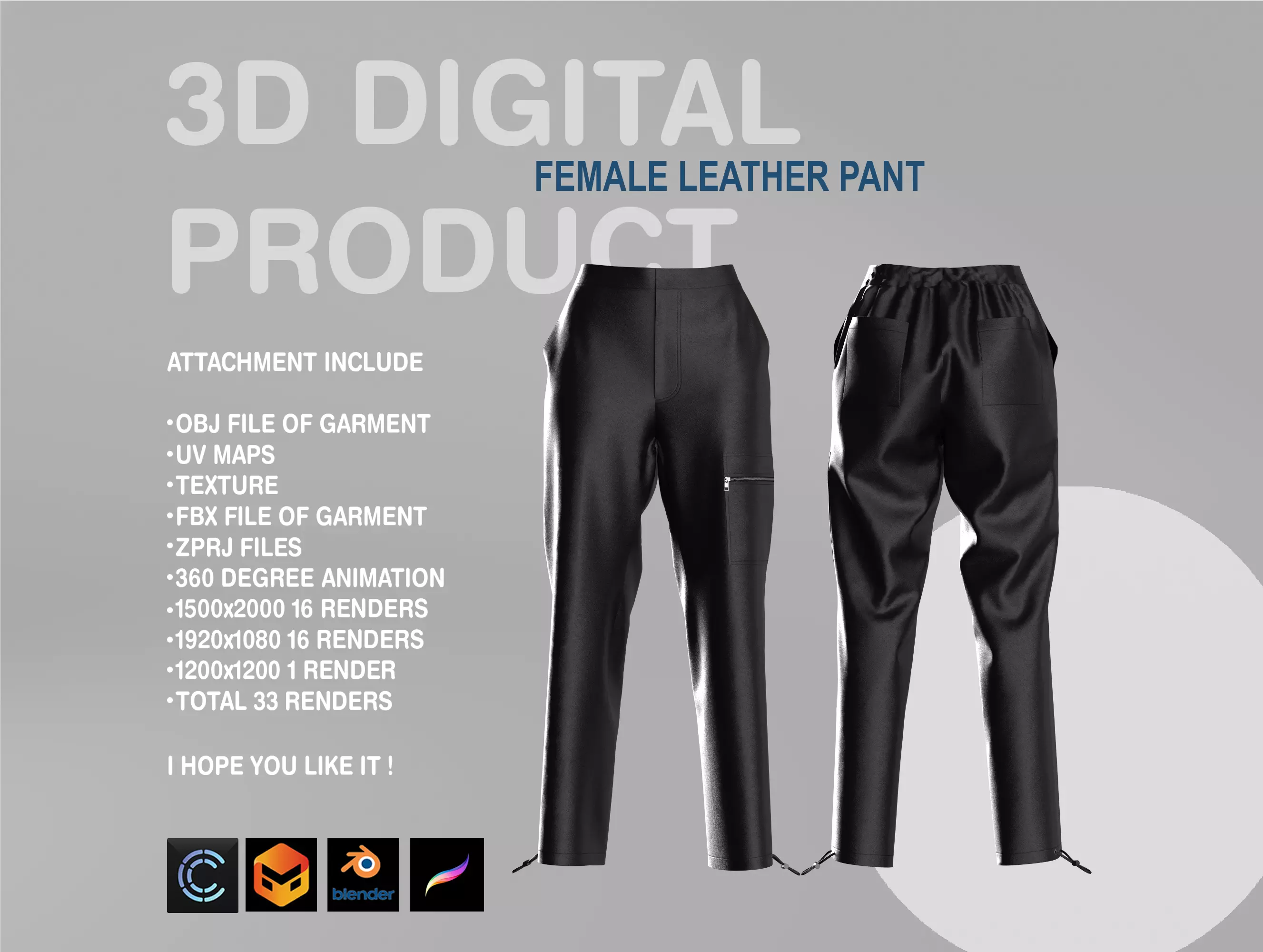 Female Leather Pant 3D model_0