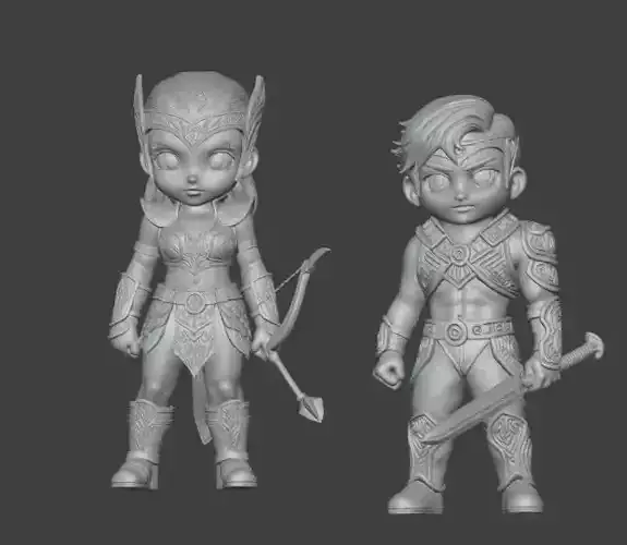 Chibi Warrior Duo Fantasy Male and Female Fighters